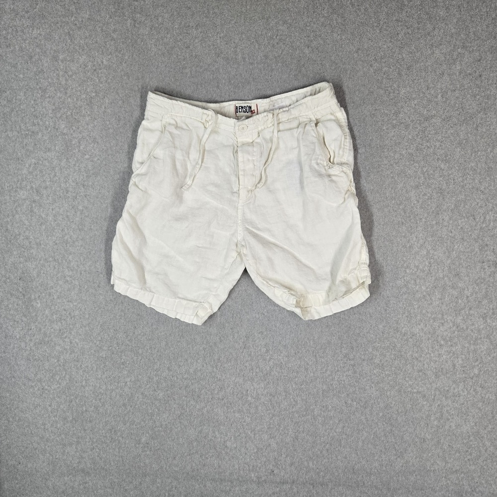 BENSON Men Shorts 32 White Linen Cargo Casual Shorts Signature Relaxed Fit